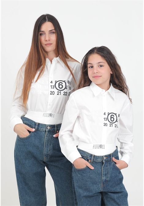 Camicia casual bianca per donna e bambina con stampa Numbers MAISON MARGIELA | M60659MM014M6102